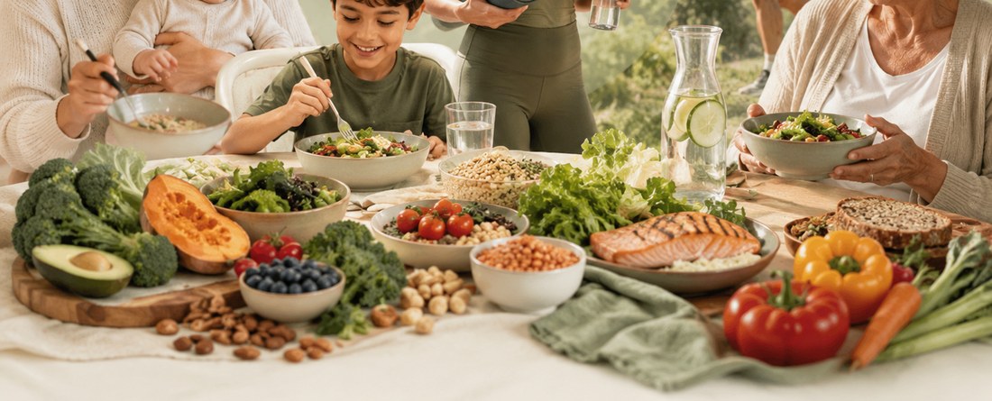 Whole foods, family meals, and activity-level nutrition planning.